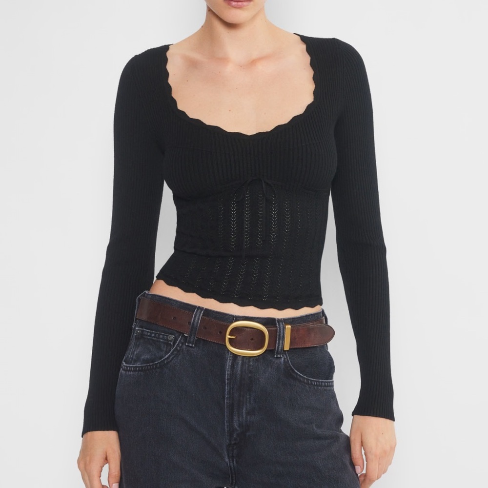 Black Scalloped Knit Top